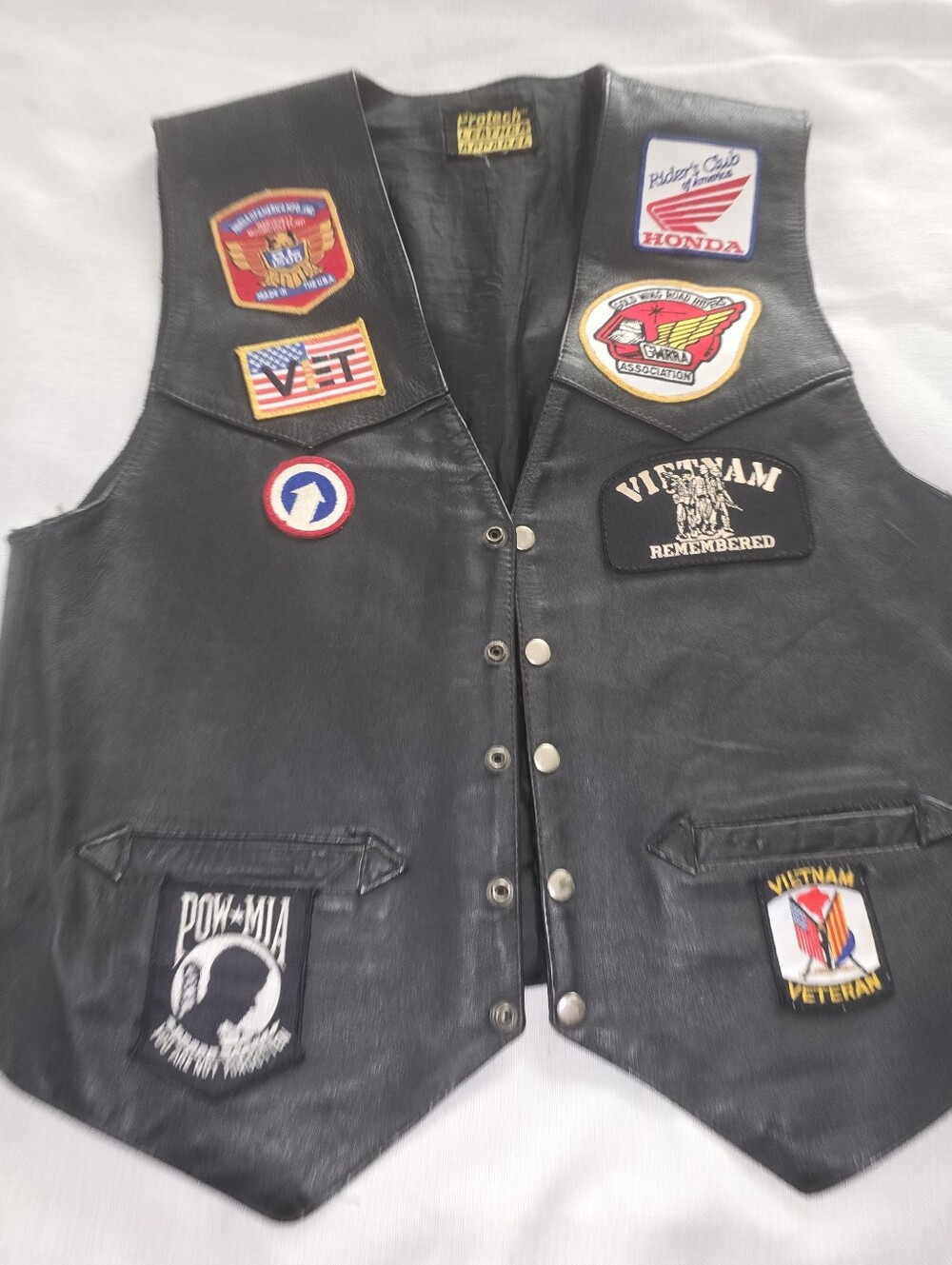 Protech Leather Apparel Vest 5 Snap Button Embroidered Patches One Size